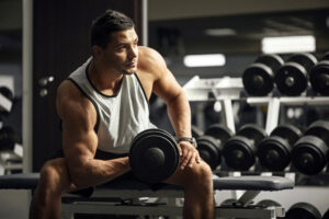 A man working out in a gym.